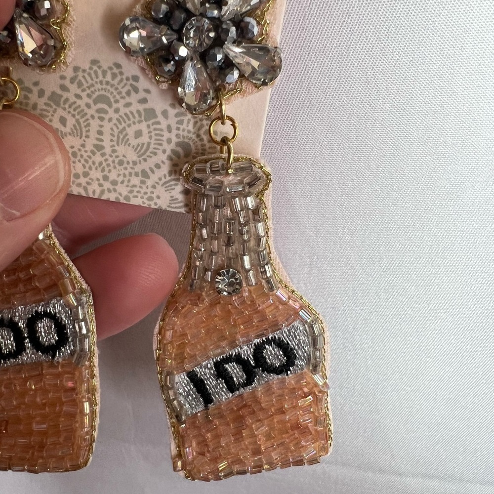 Treasure Beaded Bottle Dangle Earrings with I do NWT - Picture 2 of 6